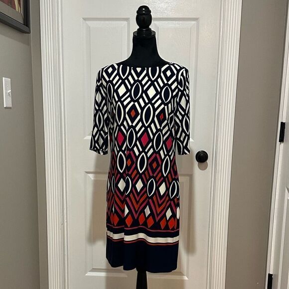 $180 Eliza J Print Jersey A-Line Shift Sheath Cocktail Dress Sz 12 - Picture 4 of 6